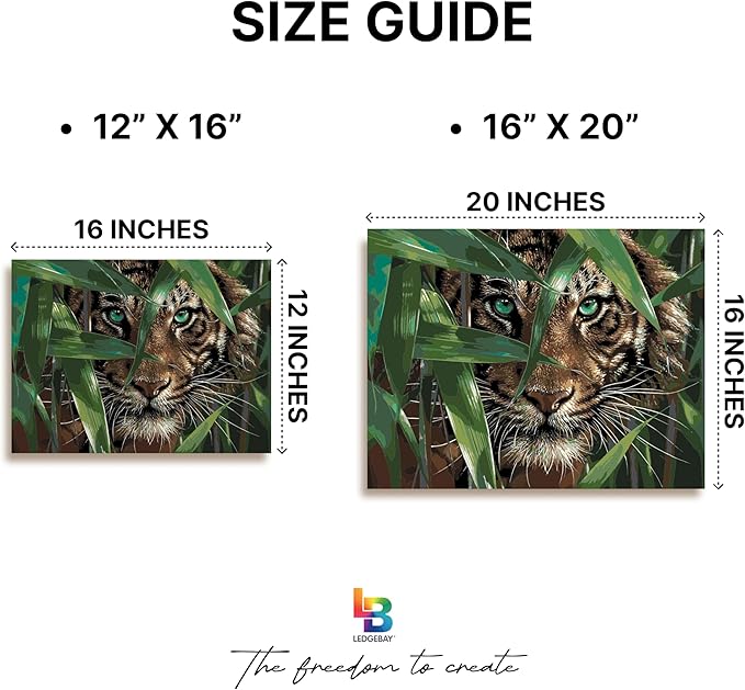 Ledgebay DIY Paint by Numbers Kit for Adults - Framed Canvas Beginner to Advanced Kit Includes Acrylic Paint Set, Brushes, Tabletop Easel (Bamboo Tiger 12" x 16" Framed)