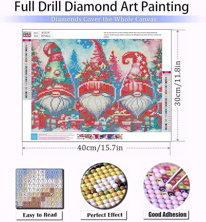 Diamond Art Kits for Adults, Gnomes Diamond Painting Christmas Kits for Adults Beginners Round 5D Paint by Diamonds Gem Dots Art Painting Crafts Kits Home Decor Gifts 12x16in (Christmas Gnomes)