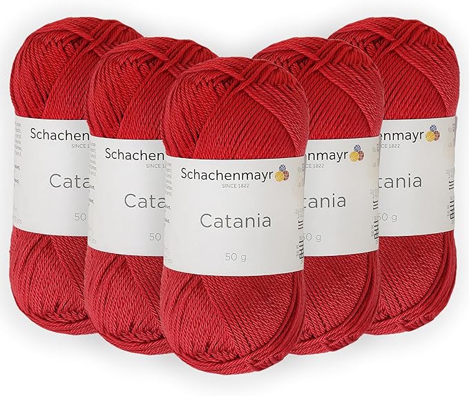 5 Skein/Pack Schachenmayr (SMC) Catania Originals Yarn, Each Ball 1.76 Oz (50gr) / 136 Yards (125 m), 100% Mercerized Cotton for Knitting and Crochet Yarn, Sport Weight, 424 - Cherry