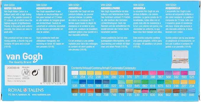 Van Gogh Watercolor Paint Set, Metal Tin, 48-Half Pan