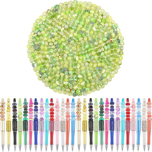 Large Hole Green European Beads for Pens - 100 Pieces Assorted Fairy Wand Garden Lampwork Craft Spacer Beads for DIY Charms Bracelet Necklace Decoration Jewelry Making Supplies