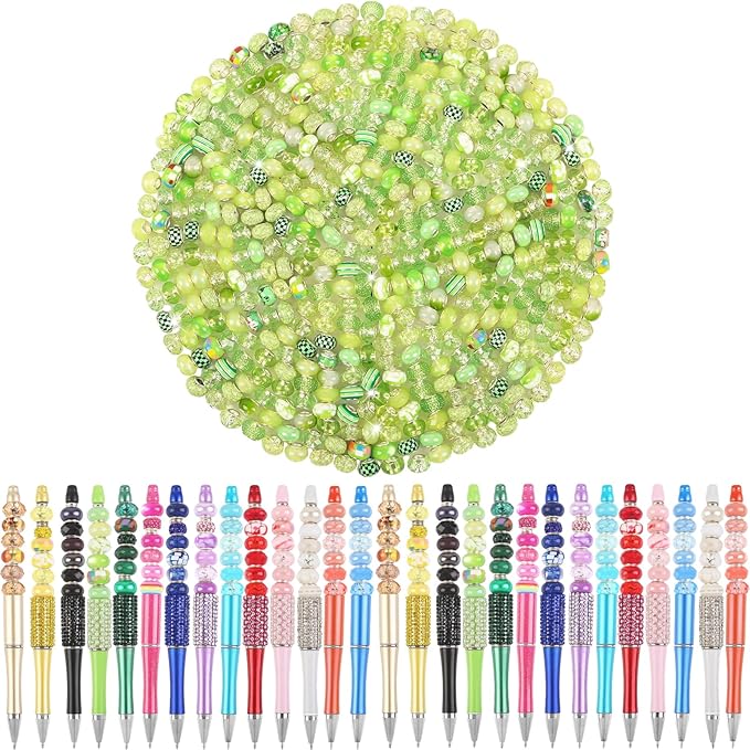 200Pcs Large Hole Beads Spacer Beads Light Green Assorted European Craft Big Beads Large Hole Lampwork Murano Bead Fairy Wand Garden Bead for DIY Bracelet Necklace Jewelry Making Decoration Supplies