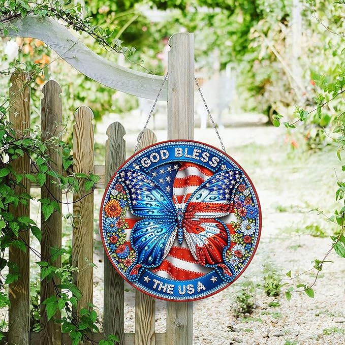Generic DIY Hanging Diamond Pendant Special Shaped Crystal Diamond Art Painting Ornament Single Sided for Window Home Garden Wall Door Decor-USA Butterfly