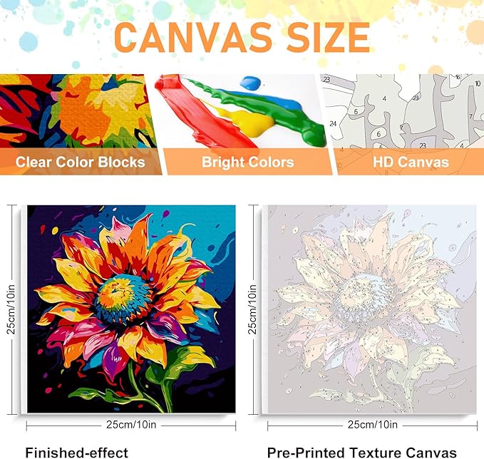 Framed Paint by Numbers Kit for Adults Beginners & Kids Ages 8-12, Sunflower Acrylic Easy Paint by Number with Frame, Watercolor Paint by Number Kits on Canvas Framed (10 * 10 Inch, without Easel)