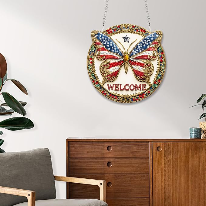 Reofrey Hanging Diamond Art Kits for Adults– 8x8 Inch Butterfly Acrylic Board Double Sided Pattern Diamond Painting Suncatcher Pendant, DIY Crystal Art for Home Wall or Window Decoration Handmade Gift