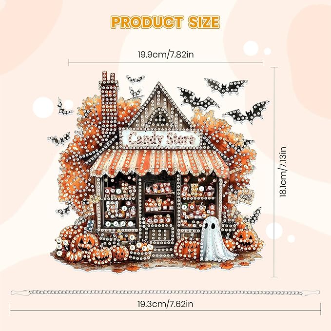 MOGTAA Halloween Diamond Art Hanging Pendant Kits, Fall Pumpkin Diamond Art Kits for Adults, 5D Special Shape Diamond Painting Candy Store Gem Art for Home Wall Decor