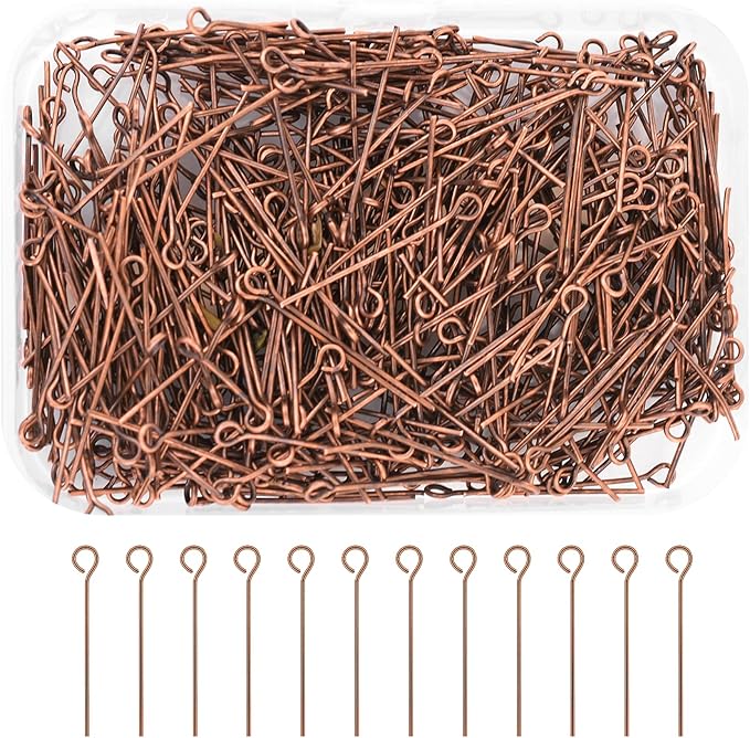 Mandala Crafts 500 1 Inch Antique Copper Eye Pins for Jewelry Making Earring Making Supplies Jewelry Findings Open Eye Head Pins for Earrings DIY Bracelets Rosary Charms