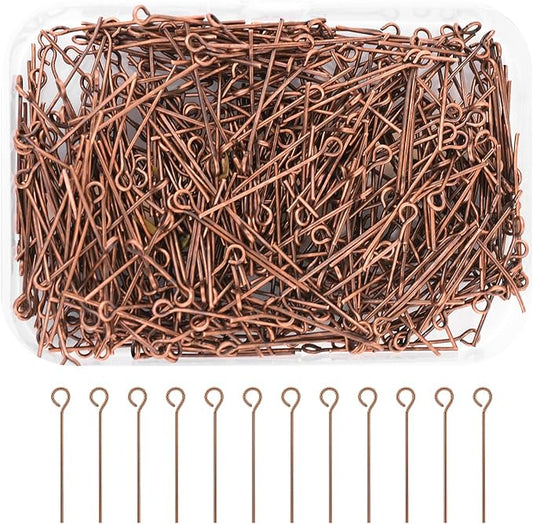 Mandala Crafts 500 1 Inch Antique Copper Eye Pins for Jewelry Making Earring Making Supplies Jewelry Findings Open Eye Head Pins for Earrings DIY Bracelets Rosary Charms
