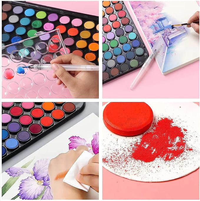 Watercolor Paint,watercolor paint set,48 Colors Washable Watercolor Paint Set With Brush, Refillable Water Brush Pen, Palette, and Water-Washable Paints for Adults Artist Beginner
