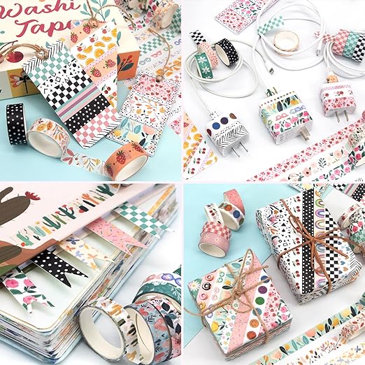 Mooker 55 Rolls Holiday Washi Tape Set - Decorative Tape Seasonal Bohemian Colored Tape, Cute Washi Tapes for Journaling Supplies, Scrapbooking Supplies kit, Summer Scrapbook Supplies