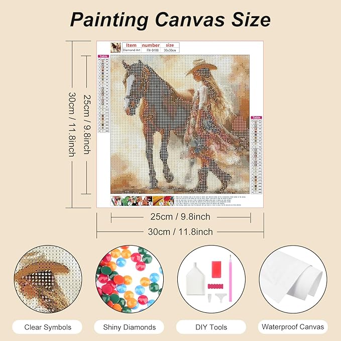 FHBUBPUP Horse Diamond Painting Kits for Adults, Diamond Art Kits for Beginners, 5D DIY Full Drill Round Gem Art, Paint with Diamond Beads Craft Home Wall Decor 12x12 inch