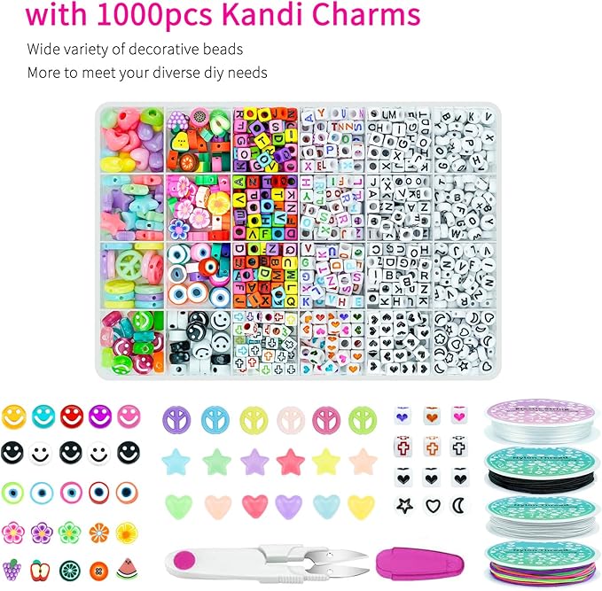 5 Boxes Bracelet Making Kit Pony Beads, 96 Colors 6x9mm 3500Pcs Kandi Rave Beads for Bracelets Friendship Plastic Bead with 800Pcs Letter Bead Arts and Crafts for Kids Adults Keychain Jewelry Making