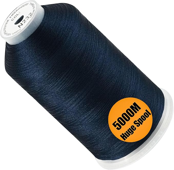 New brothread - Single Huge Spool 5000M Each Polyester Embroidery Machine Thread 40WT for Commercial and Domestic Machines - Navy Blue (Janome Color)