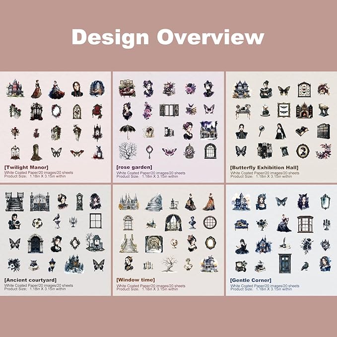 Gothic Manor Sticker Set, 120PCS Vintage Ephemera for Scrapbooking, Journaling, DIY Crafts and Planner Supplies