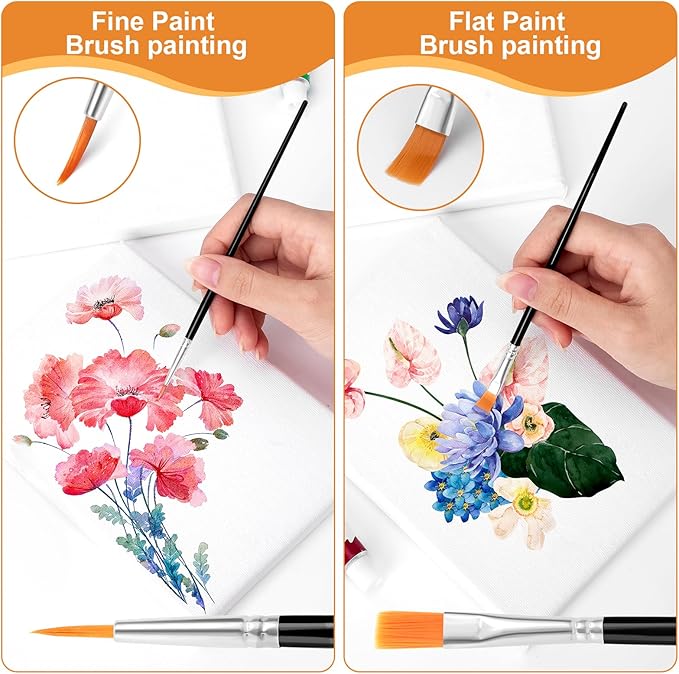 AROIC Small Paint Brushes Bulk,160 Pcs Black Nylon Hair Paint Brushes for Kids Flat Tip Round Acrylic Paint Brush Set,Acrylic Paint Brush Kits for Classroom Oil Watercolor Face Painting Touch Up