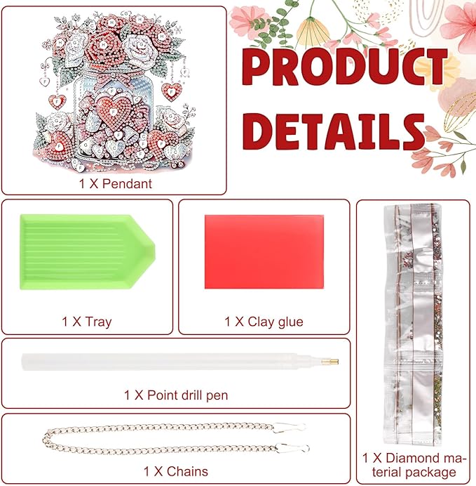 DOMROM Flower Diamond Art Hanging Kits for Adults Beginners, Special Shaped Crystal Diamond Painting Flower Pendant, DIY Diamond Art Suncatchers for Home Garden Wall Decor Gift