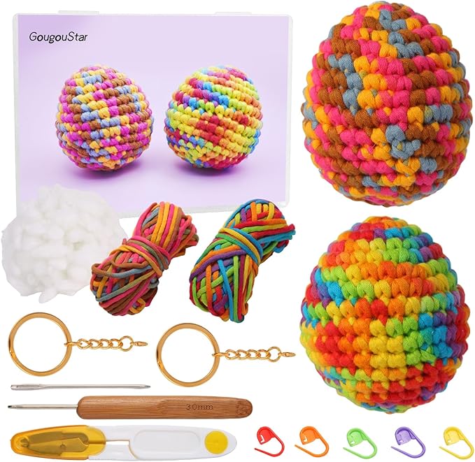 GougouStar Crochet Kit for Beginners, Animal Crochet Kits, Knitting Kit with Step-by-Step Video Tutorials and Crochet Accessories - Amigurumi Beginner Crochet Kit (Two Eggs)