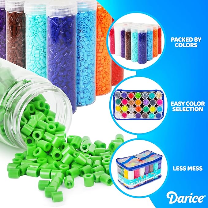 darice fuse beads kit – 28,000 assorted melty iron beads bulk set with storage case - 28 colors in reusable bottles, diy art craft supplies for kids creative projects ages 6+