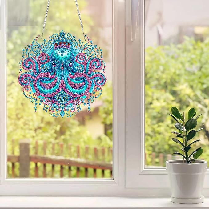 MAXBYE Octopus Hanging Diamond Art Painting Kits for Adults Beginners, DIY 5D Special Shaped Crystal Painting Diamond Kits Hanging Ornament for Gift Home Wall Door Decor