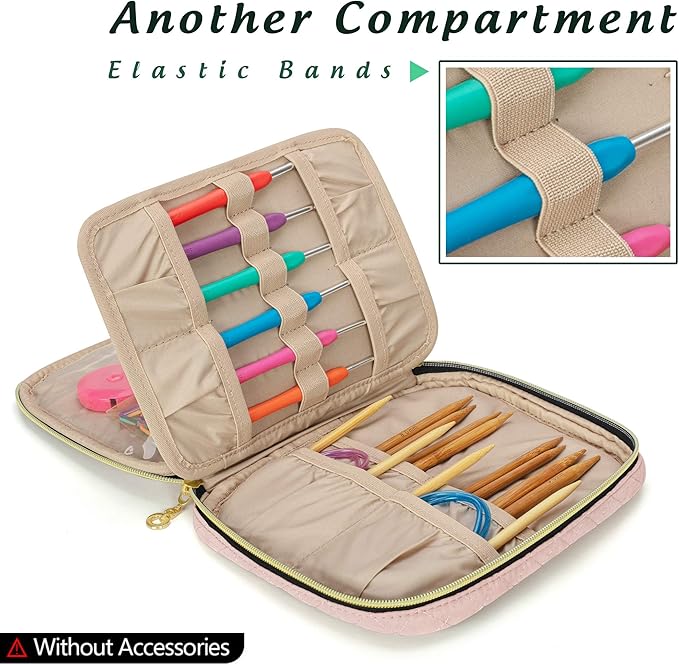 Yarwo Crochet Hook Case, Travel Organizer Holder for Crochet Hooks, Circular Knitting Needles, Knitting Needles (up to 8") and Other Supplies, Dusty Rose (Bag Only, Patented Design)