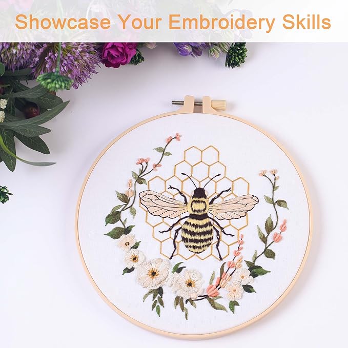 reewisly 3 pack embroidery starter kit patterns, diy adult cross stitch kits beginner, including 3 plastic embroidery rings, 1 scissors, colored threads,needles and instructions