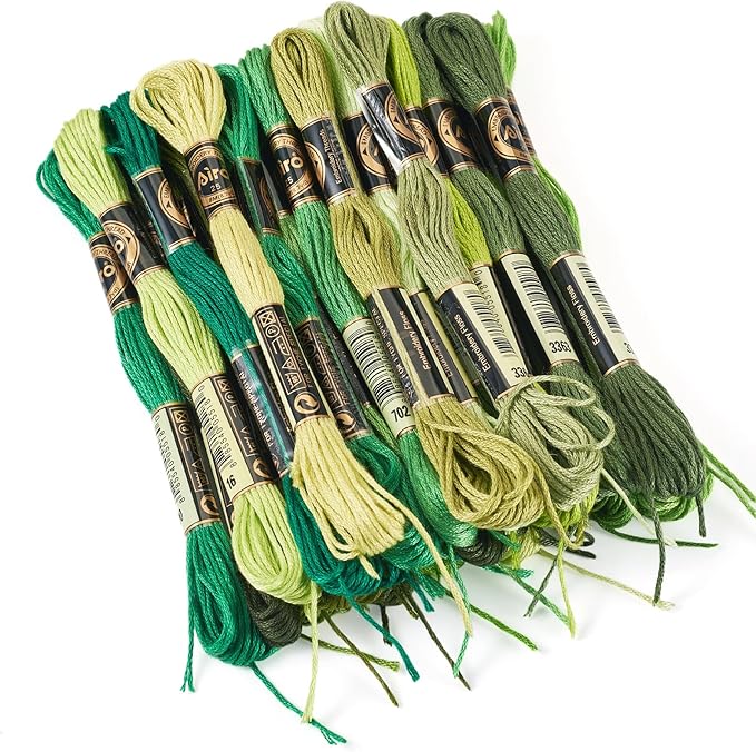 FASHEWELRY 210 Yards Embroidery Thread Bulk Green Handmade 6-Ply Polyester Embroidery Floss 1mm Crewel Cross Stitch Threads for Jewelry Making Sewing Holiday Decorations Crafts DIY Projects