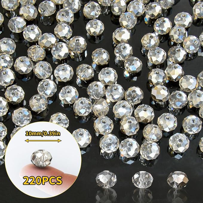 laopottbeads 220pcs 10mm crystal glass beads for jewelry making beads for bracelets necklace pendants making supplies(gray)