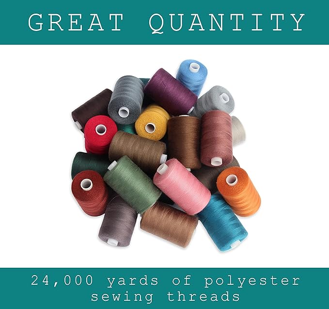 BlesSew Sewing Thread - 24 Spools of Polyester Thread for Sewing Machine, Beginners, Hand Stitching & Quilting - 1000 yds Per Spool