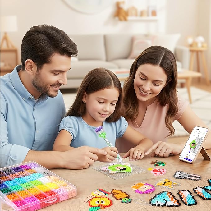 Caydo Fuse Beads Kit with Fuse Bead Pen, Design App & 200+ Patterns for Beginners, 10500PCS 36 Colors 5mm for Girl Holiday Home DIY Decor Creative Projects