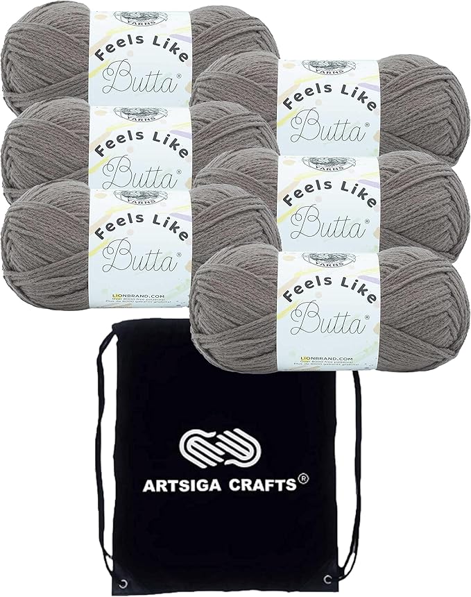 Lion Brand Feels Like Butta Cocoa 215-125 (6-Skeins - Same Dye Lot) Worsted Medium #4 Polyester Yarn for Crocheting and Knitting with Project Bag