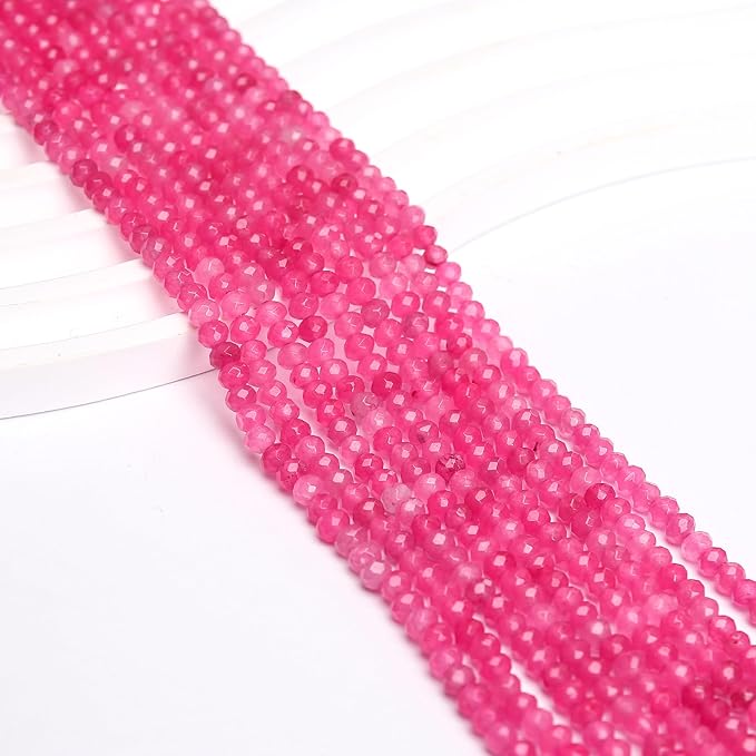 2 Strands Colored Rose Jade Beads for Jewerly Making, 3 * 4mm Faceted Rondelle Gemstone Crystal Beads for DIY Bracelet Necklace Crafts