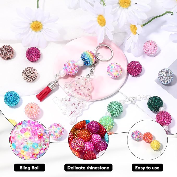 108pcs 20mm Rhinestone Beads for Pens, 36 Colors DIY Round Crystal DIY Disco Ball Resin Rhinestone Chunky Spacer Beads, Jewelry Making, Bracelets, Necklace