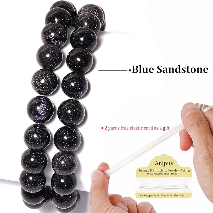 6mm Natural Blue Sandstone Round Bead - 60PCS Bulk Gemstone Beads for Jewelry Making, DIY Bracelets, Necklaces - Includes Crystal Stretch Cord - Stone Beads for Crafting Gifts