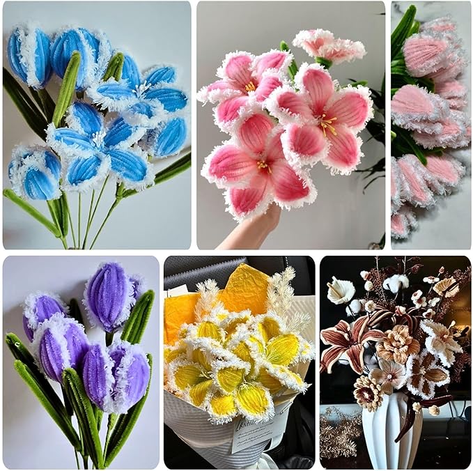NafuXiaJJia 600 Pcs 6-Coloured Flower Stamens for Crafting,200 Pcs Pearls and 1 Roll Fluffy Yarn for Pipe Cleaners Crafting,Bouquet Accessories,Pipe Cleaner Flower Kit