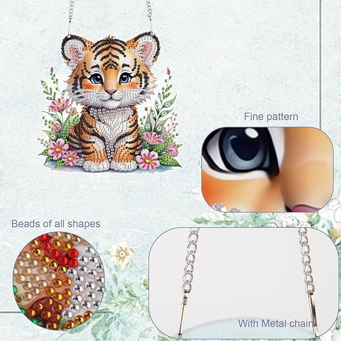 TDFERAN Diamond Painting Pendant Tiger Diamond Art Ornaments Animal Pendants Diamond Art Hanging Sign Onament Wall Hanging in Living Room Dorridor Diamant Art Decorations Ornaments Painting Signs
