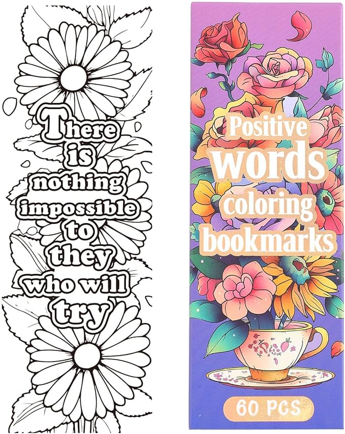 60 PCS Inspirational Quotes Coloring Bookmarks, DIY Coloring Book Markers Motivational Reading Page Holder for Students, Color Your Own Bookmark for Class Gifts, Kids, Adults, Teachers, Book Lovers