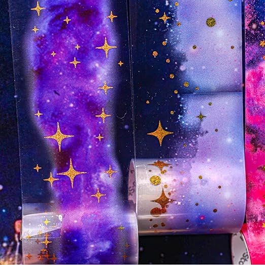 Star PET Tape Stickers for Scrapbooking Supplies,6 Rolls of Holographic Starry Sky Themed Decorative Tape Stickers for Journaling, Junk Journal Supplies, DIY Crafts(Ripple)