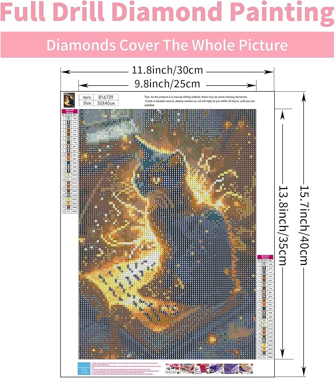 GEEHEIY Black Cat Diamond Art Kits for Adults, 5D Black Cat Diamond Painting Kits for Beginner, DIY Gem Art Dots for Adults, Perfect for Home Wall Decor 12x16 Inch