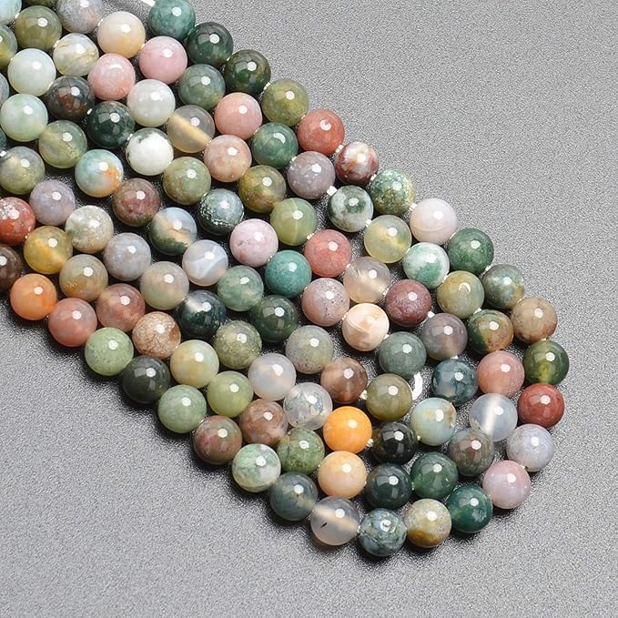 LPBeads 200Pcs Polished 6mm Round Natural Indian Agate Gemstone Loose Beads with Stretch Cord for Jewelry Making Bracelets