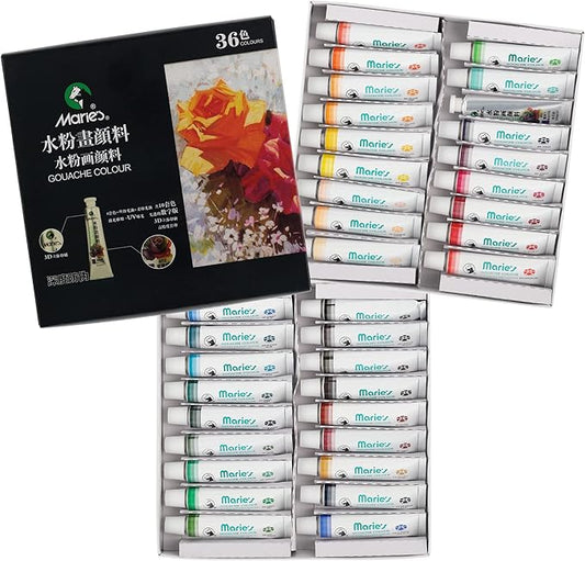 Marie's Artist Gouache Paint Sets - Highly Pigmented Gouache for Painting, Artists, Illustrators & Designers - Set of 36 Assorted Color Tubes (12mL/0.4oz)