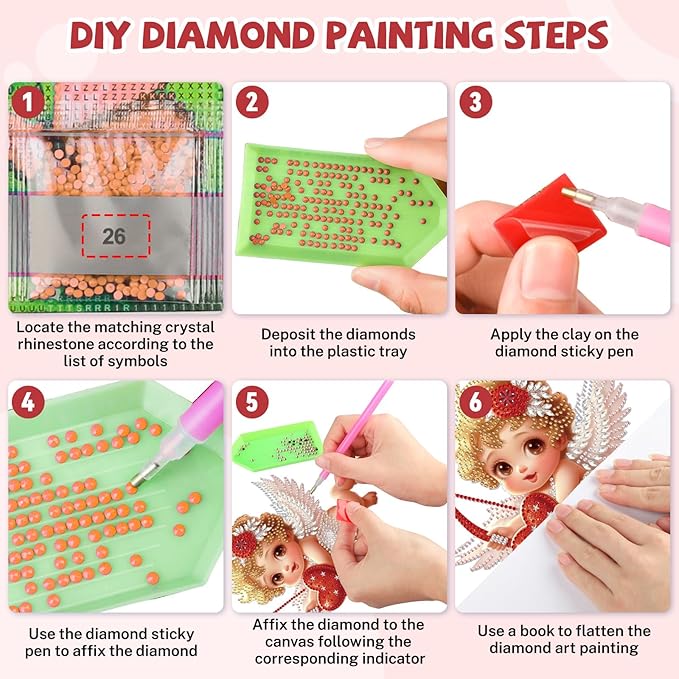 Bowetile Valentine's Day Diamond Art Hanging Kits for Adults, Diamond Art Suncatchers Cupid, 5D Special Shape Diamond Painting Love Pendant Window Ornament Gifts for Home Door Wall Decor