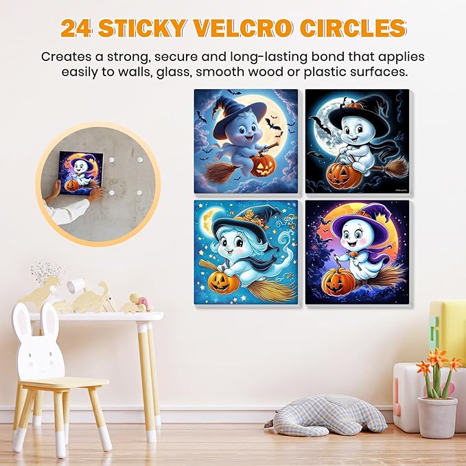 Bowetile 4 Pack Halloween Framed Paint by Numbers for Adults, Ghost Paint by Numbers for Kids Ages 8-12 on Canvas, Easy Acrylic Cartoon Number Painting Halloween Gifts for Home Wall Decor, 8x8in