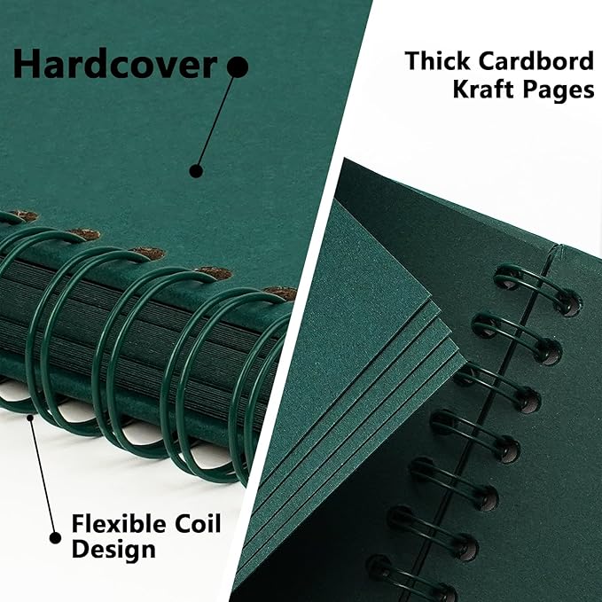 Yopih 7 x 7 Inch DIY Scrapbook Photo Album Hardcover Kraft Blank Page Acid-Free 40 Pages (20 Sheets) Memory Book for Wedding Anniversaries Family Baby Memories Small Scrapbooking Projects, Green