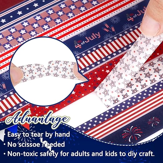 Independence Day Decorative Tape Set 20 Rolls 4th of July Washi Tape Patriotic Stripes Washi Masking Tape for Holiday Kids DIY Art Crafts Notebook Scrapbooking & Stamping Supplies