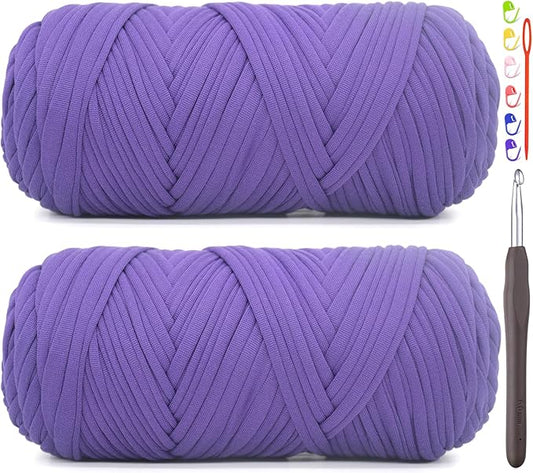 2 Pack Tshirt Yarn for Crocheting,Purple T Shirt Chunky Elastic Fabric Thick T-Shirt Crochet Yarn for Beginners Crocheting Hand Knitting Bag/Basket/Coasters/DIY Crafts/Home Decor 2 * 200G(Dark Purple