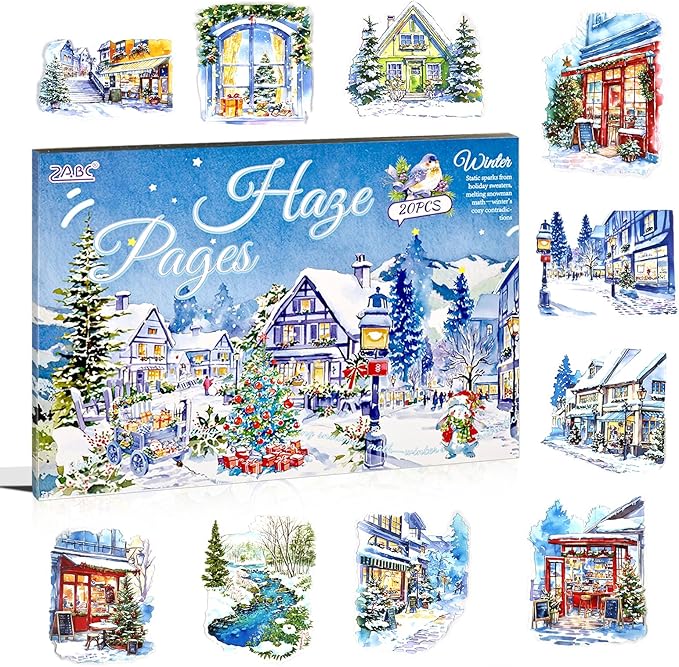 Transparent PET Winter Landscape Sticker Book for Journaling, 20 Sheets Large Pre-Cut Scenery Stickers for Scrapbooking Supplies, Collage Decorative, 9.25 x 6.58 inches