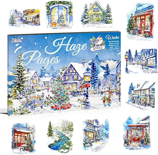 Transparent PET Winter Landscape Sticker Book for Journaling, 20 Sheets Large Pre-Cut Scenery Stickers for Scrapbooking Supplies, Collage Decorative, 9.25 x 6.58 inches