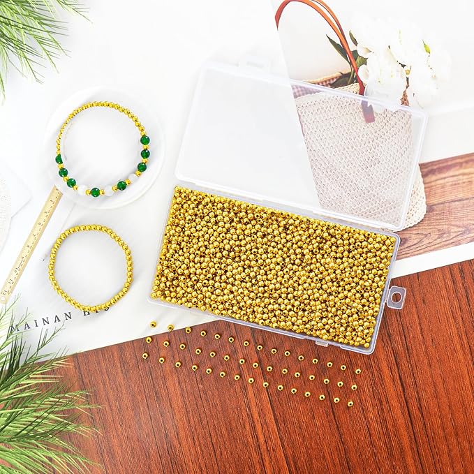Laopottbeads 2000 Pcs Gold Beads with Oxidation-Resistant Finish, 4mm Round Beads DIY Kit for Bracelets, Earrings, Necklaces & Anklets