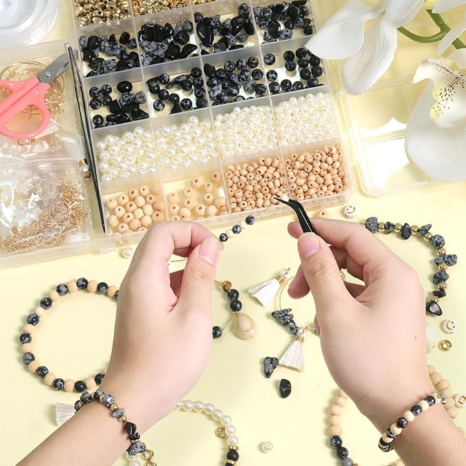 toipinio bracelet making kit jewelry making supplies kit natural stone beads for irregular natural stone with for diy craft friendship bracelet/necklace/earrings for adults (snowflake obsidian)