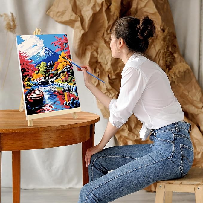 GHHKUD Mount Fuji Paint by Numbers with Frame for Adults Beginners, DIY Landscape Paint by Numbers for Age 6-12, Art on Canvas Gifts Home Wall Decor 8x12in